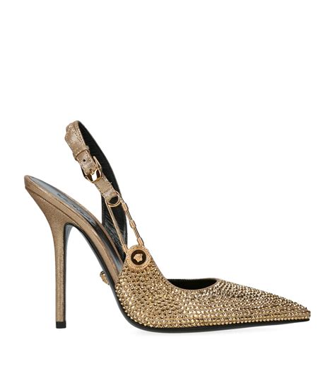 versace pumps gold|Versace safety pin slingback pumps.